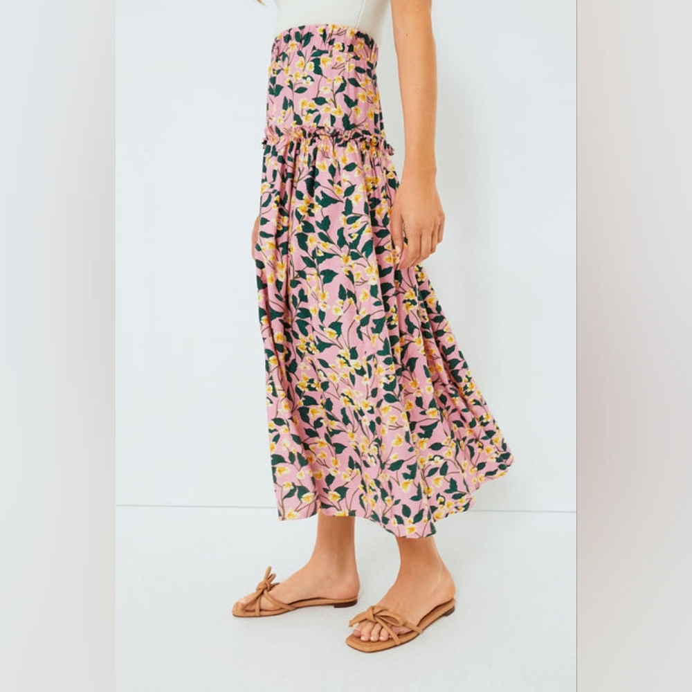 Moon River Pink Multi Ruffled Maxi Skirt M